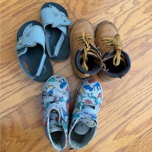 Carter's Gray Shark Sandals and Brown Boots lot of 3 boys shoes size 9